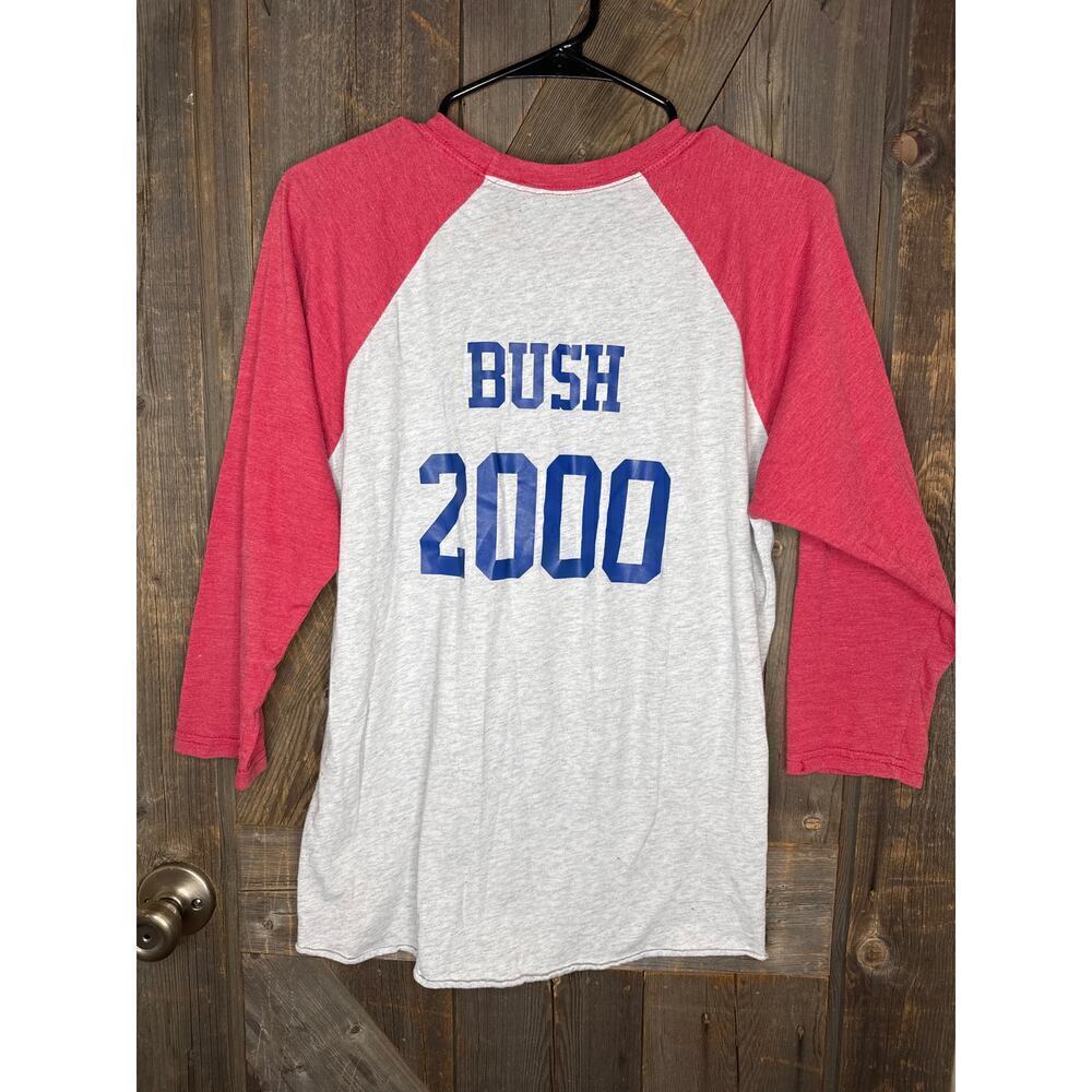 Vintage Bush 2000 Baseball Style Tee – White with Red Accents Size M/L